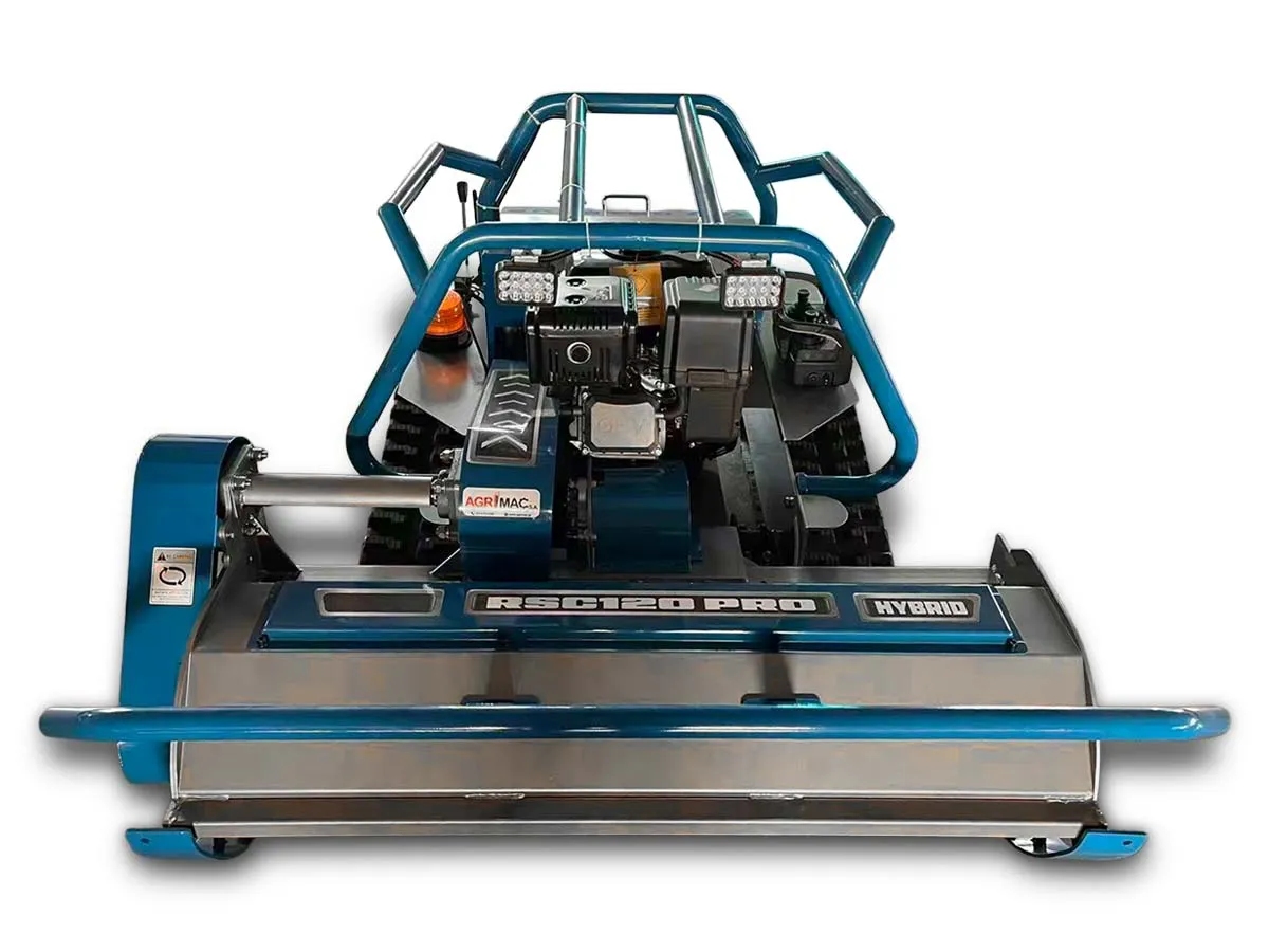 Graecus | RSC100 PRO Hybrid | Koop | Τηλεκατευθυνόμενος καταστροφέας 100εκ χόρτων και κλαδιών με μαχαίρια, υβριδικός, ερπυστριοφόρος, ραδιοχειριστήριο 150m, κινητήρα πετρελαίου 12hp 