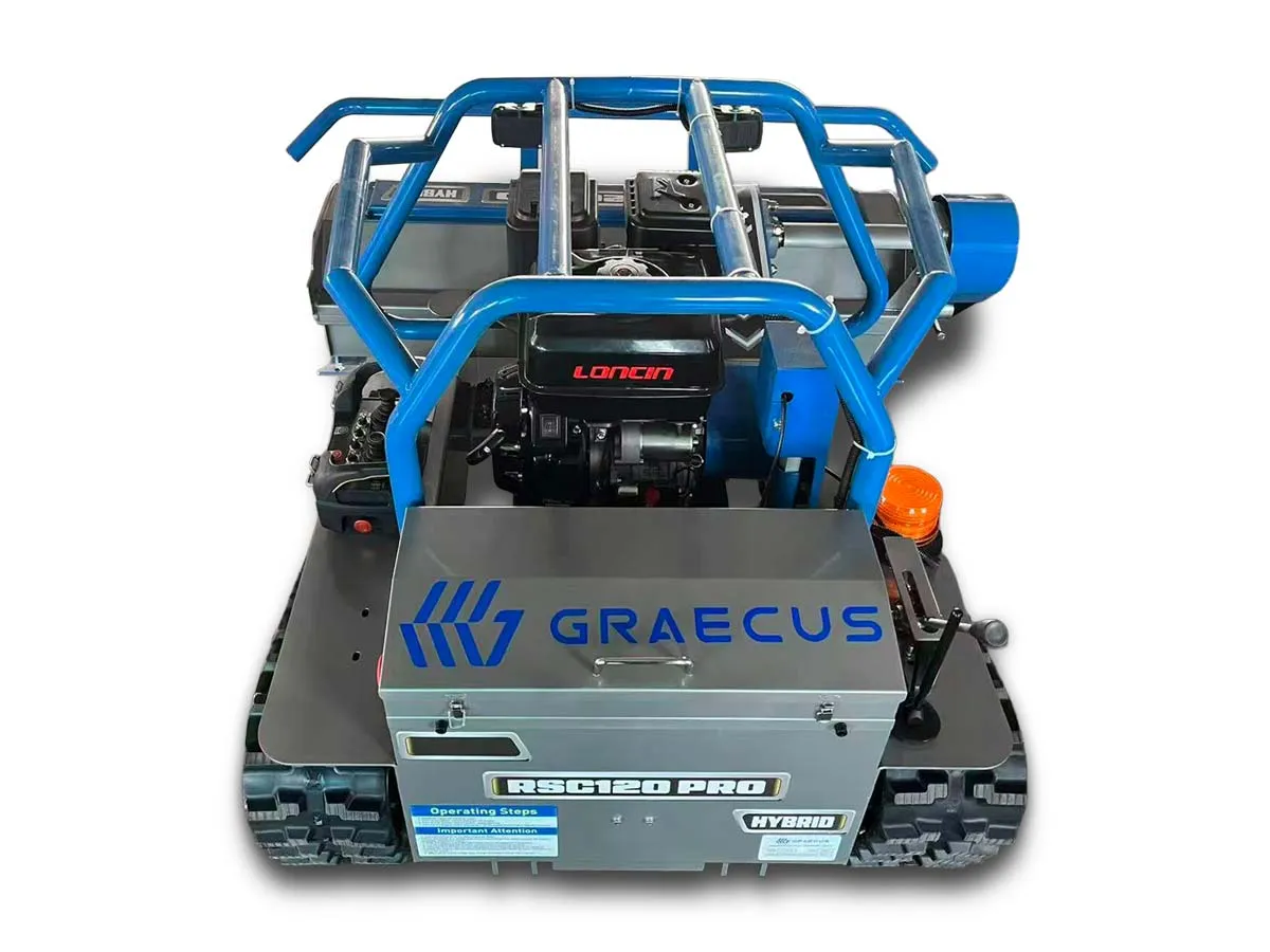 Graecus | RSC100 PRO Hybrid | Koop | Τηλεκατευθυνόμενος καταστροφέας 100εκ χόρτων και κλαδιών με μαχαίρια, υβριδικός, ερπυστριοφόρος, ραδιοχειριστήριο 150m, κινητήρα πετρελαίου 12hp 