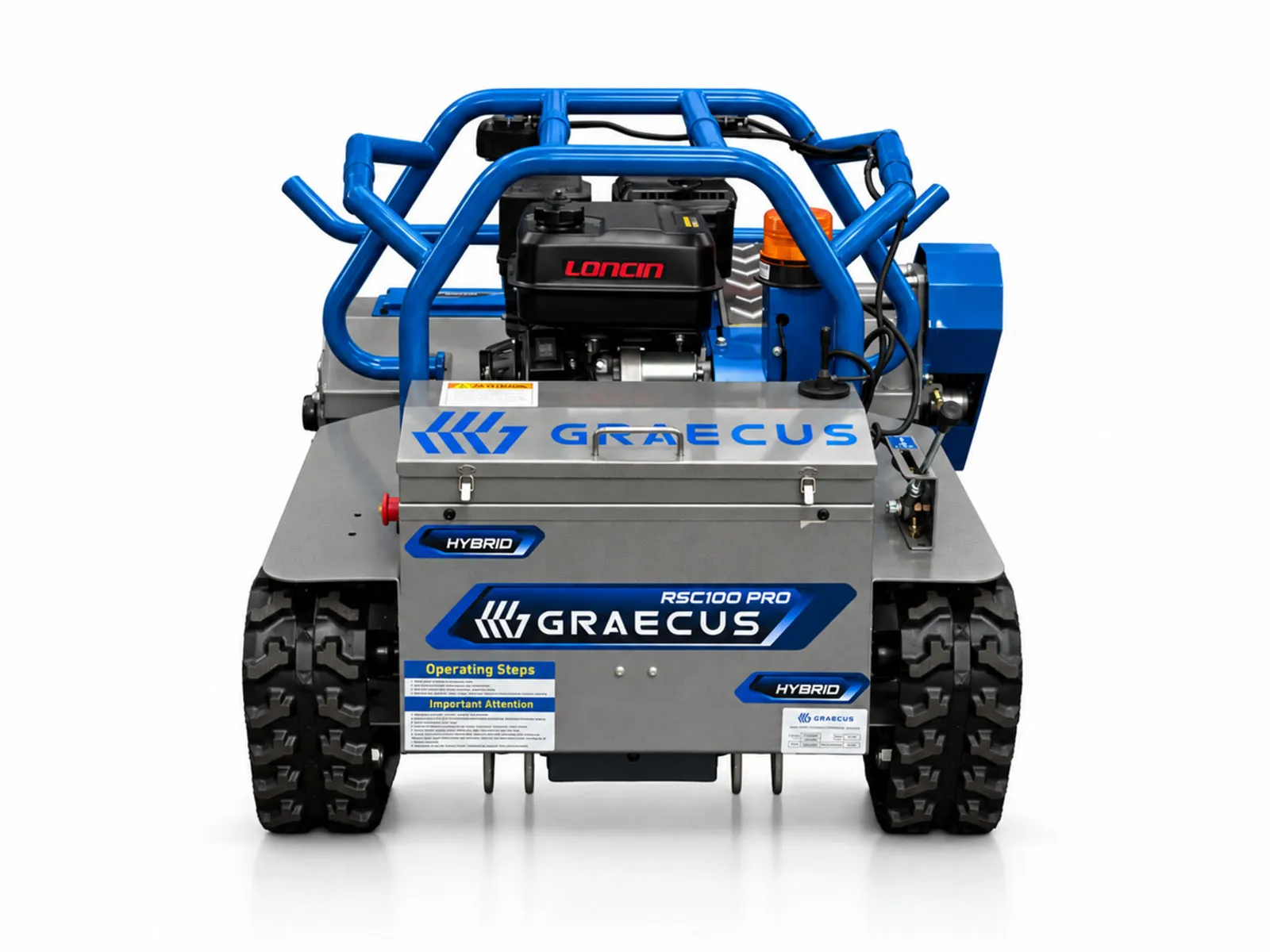 Graecus | RSC100 PRO Hybrid Hammer | Loncin | Τηλεκατευθυνόμενος καταστροφέας 100εκ χόρτων και κλαδιών με σφυριά , υβριδικός, ερπυστριοφόρος, ραδιοχειριστήριο 150m και Loncin 459cc 18hp 