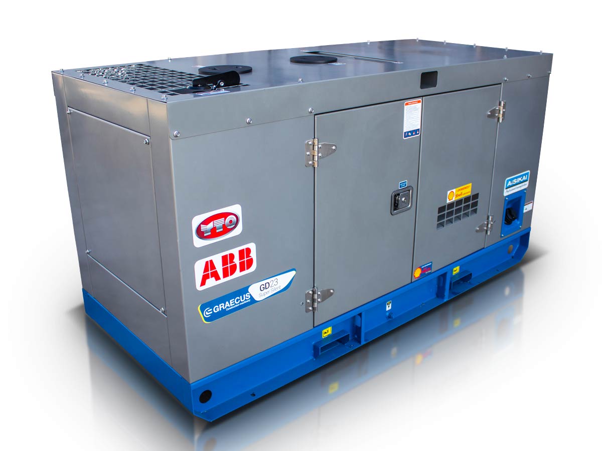GD15 | Graecus | Γεννήτρια πετρελαίου τριφασική κλειστού τύπου με βάση, υδρόψυκτη με αυτόματο πίνακα μεταγωγής 
