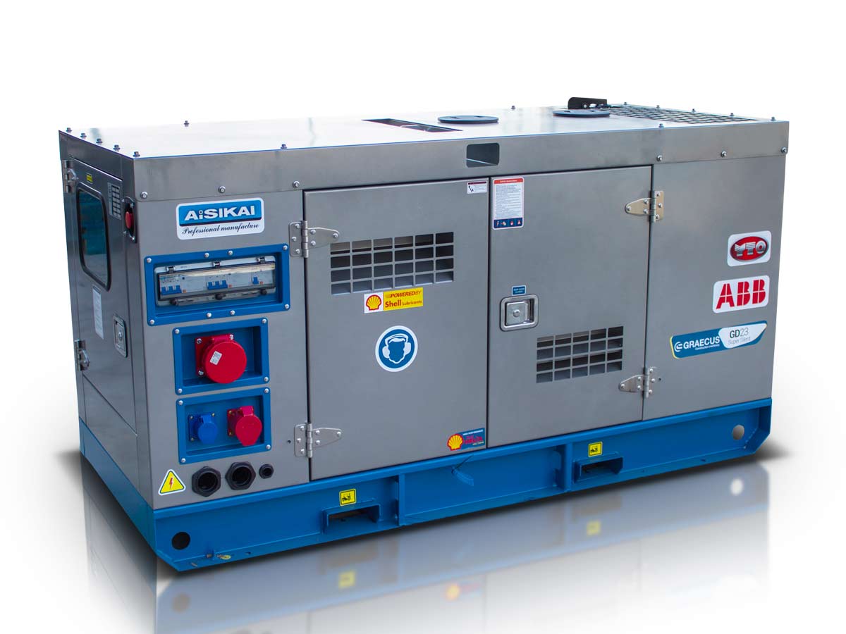 GD15 | Graecus | Γεννήτρια πετρελαίου τριφασική κλειστού τύπου με βάση, υδρόψυκτη με αυτόματο πίνακα μεταγωγής 