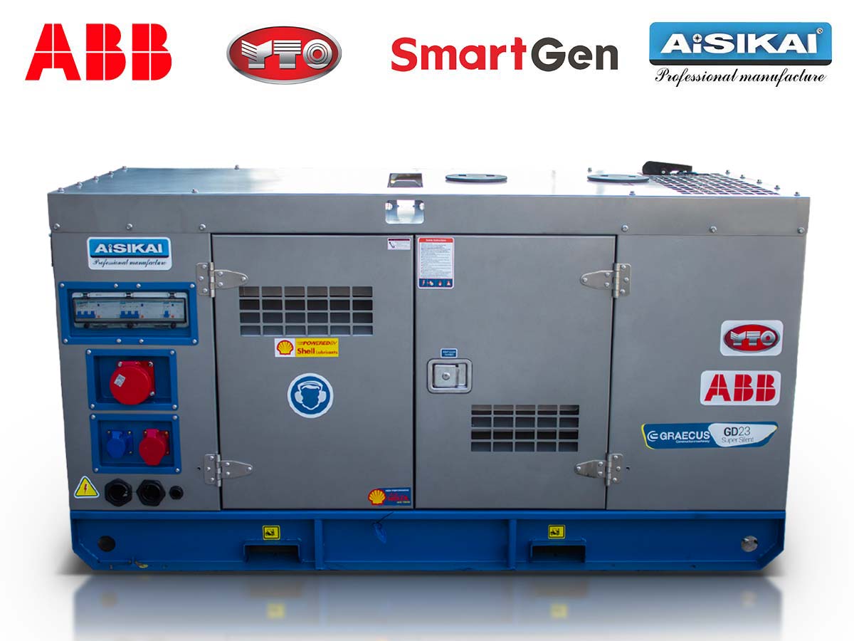 GD15 | Graecus | Γεννήτρια πετρελαίου τριφασική κλειστού τύπου με βάση, υδρόψυκτη με αυτόματο πίνακα μεταγωγής 