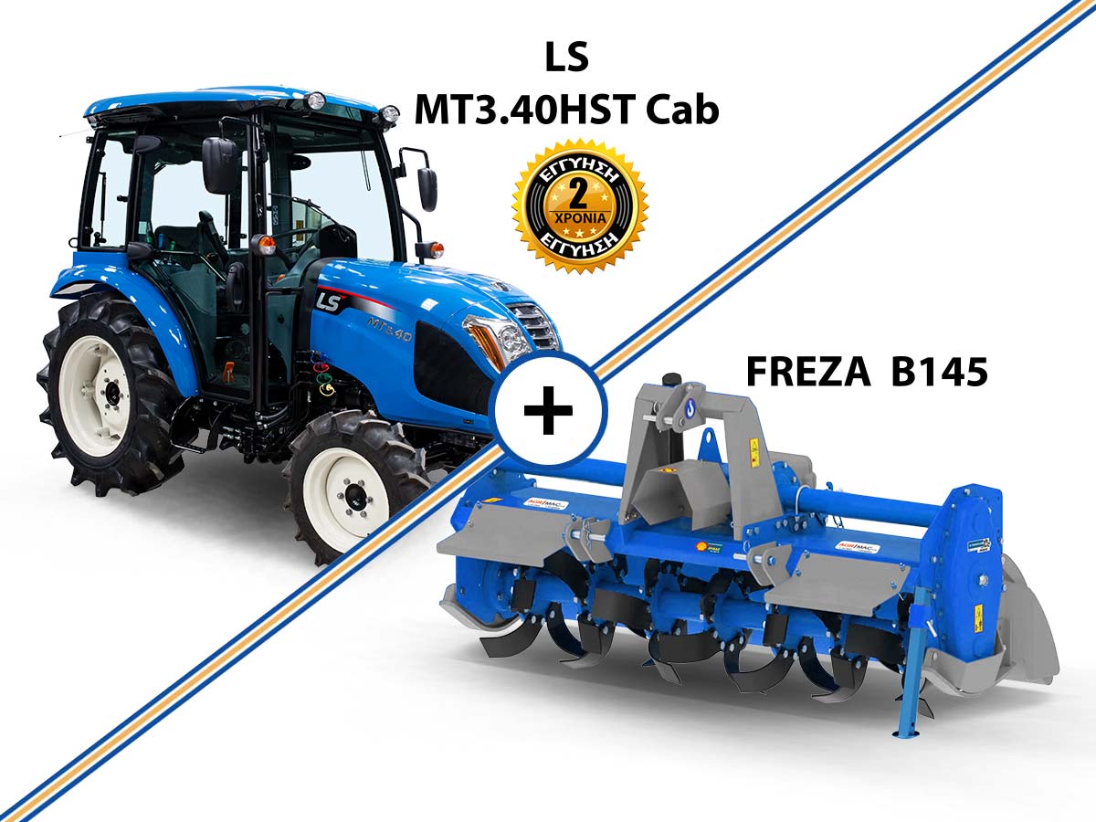 MT3.40HST CABIN | LS Tractor | 49HP 4WD 1879cc Δενδροκομικό Αμπελουργικό Τρακτέρ συνδιασμός με GRAECUS FREZA B145