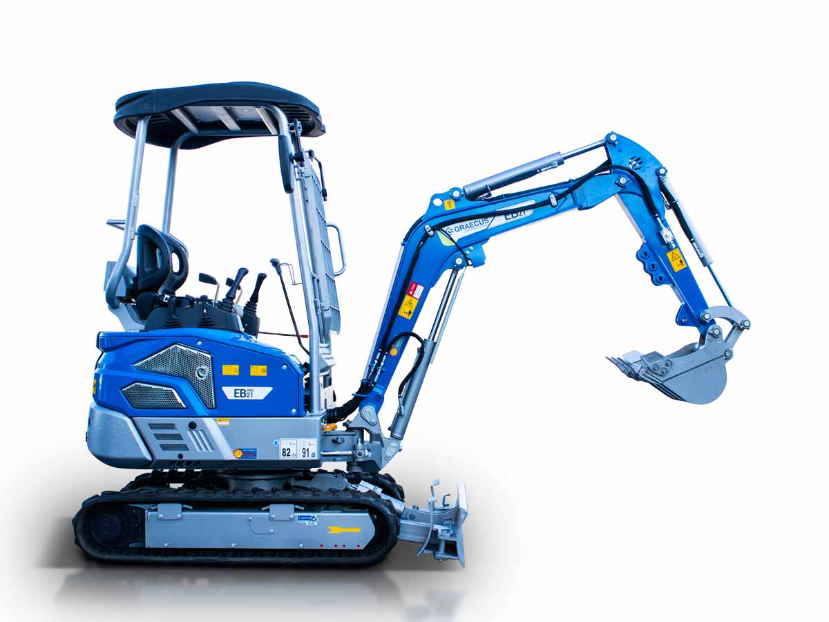 EB21-PRO | Graecus | Μίνι τσαπάκι 2.1T, Kubota Diesel, με περιστροφή στην μπούμα, πτυσσόμενες ερπύστριες, πλαϊνούς μοχλούς χειρισμού και γραμμή σφύρας 