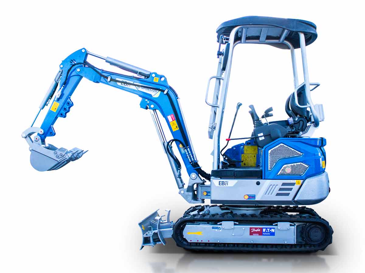 EB21-PRO | Graecus | Μίνι τσαπάκι 2.1T, Kubota Diesel, με περιστροφή στην μπούμα, πτυσσόμενες ερπύστριες, πλαϊνούς μοχλούς χειρισμού και γραμμή σφύρας 