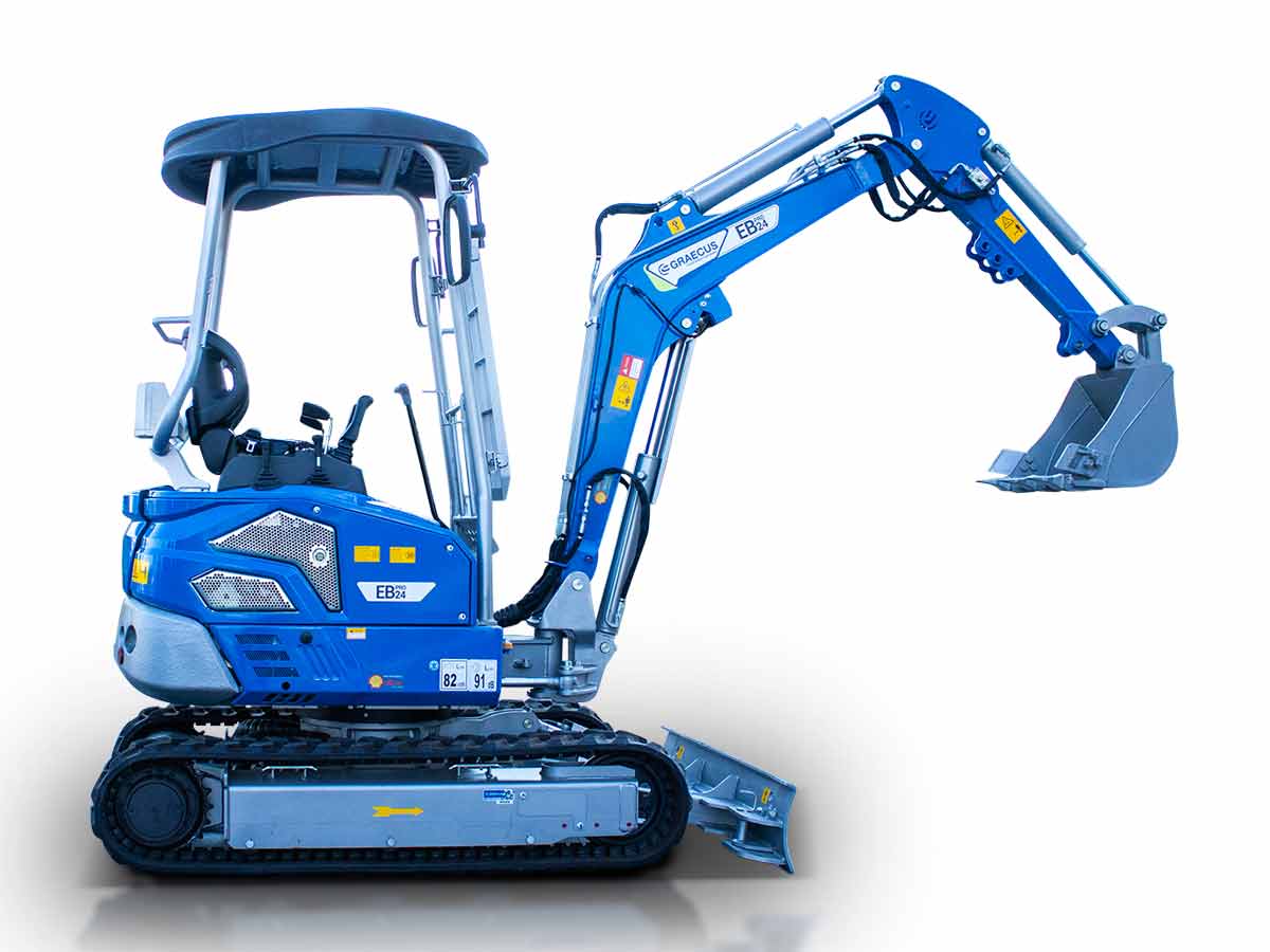 EB24-PRO | Graecus | Μίνι τσαπάκι 2.4T, Kubota Diesel, με περιστροφή στην μπούμα, πτυσσόμενες ερπύστριες, πλαϊνούς μοχλούς χειρισμού και γραμμή σφύρας