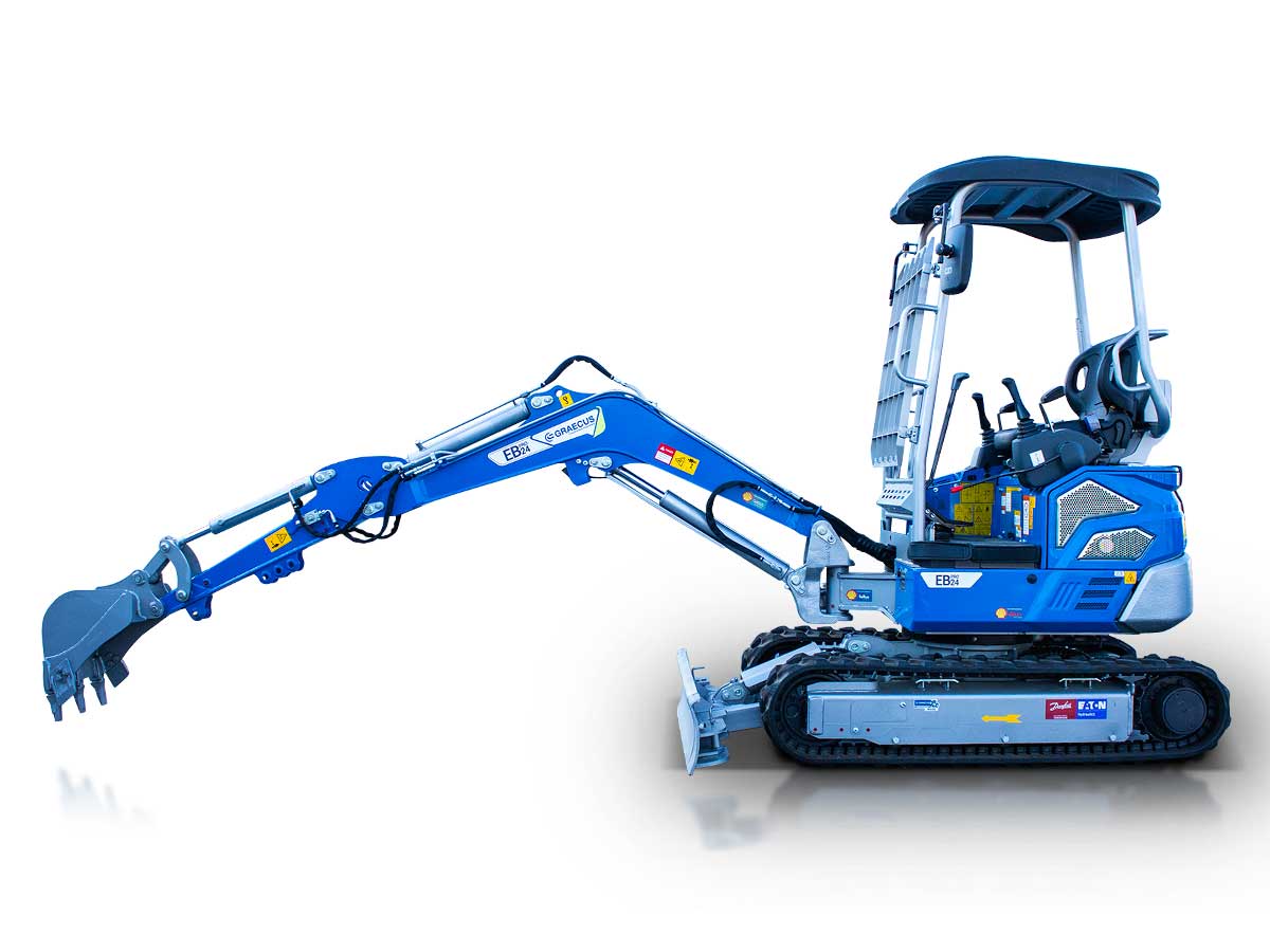 EB24-PRO | Graecus | Μίνι τσαπάκι 2.4T, Kubota Diesel, με περιστροφή στην μπούμα, πτυσσόμενες ερπύστριες, πλαϊνούς μοχλούς χειρισμού και γραμμή σφύρας