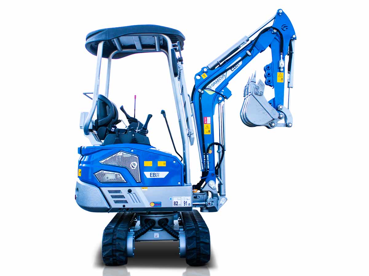 EB21-PRO | Graecus | Μίνι τσαπάκι 2.1T, Kubota Diesel, με περιστροφή στην μπούμα, πτυσσόμενες ερπύστριες, πλαϊνούς μοχλούς χειρισμού και γραμμή σφύρας 