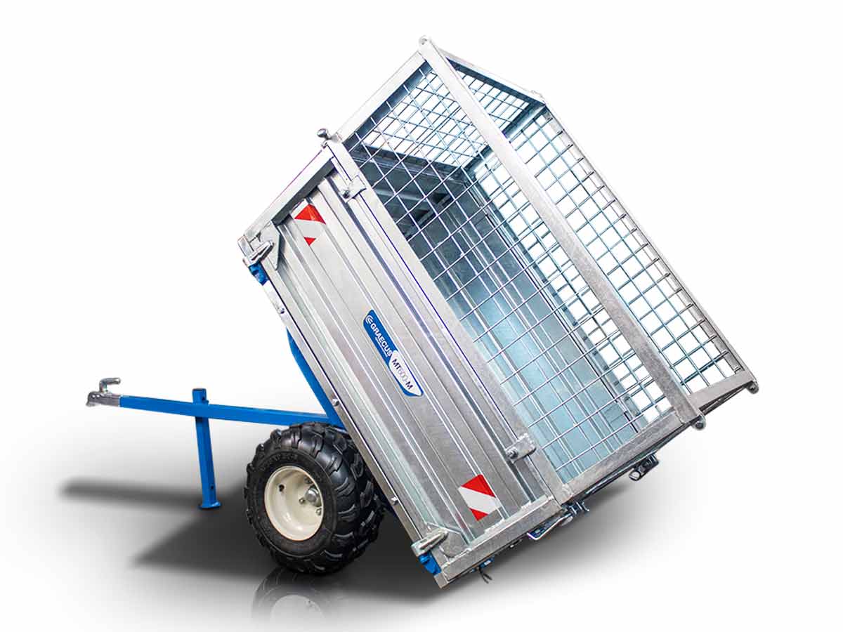 MT600-M | Graecus | Τρέιλερ για τρακτέρ με μηχανική ανατροπή 600kg και γαλβανιζέ παραπέτα 