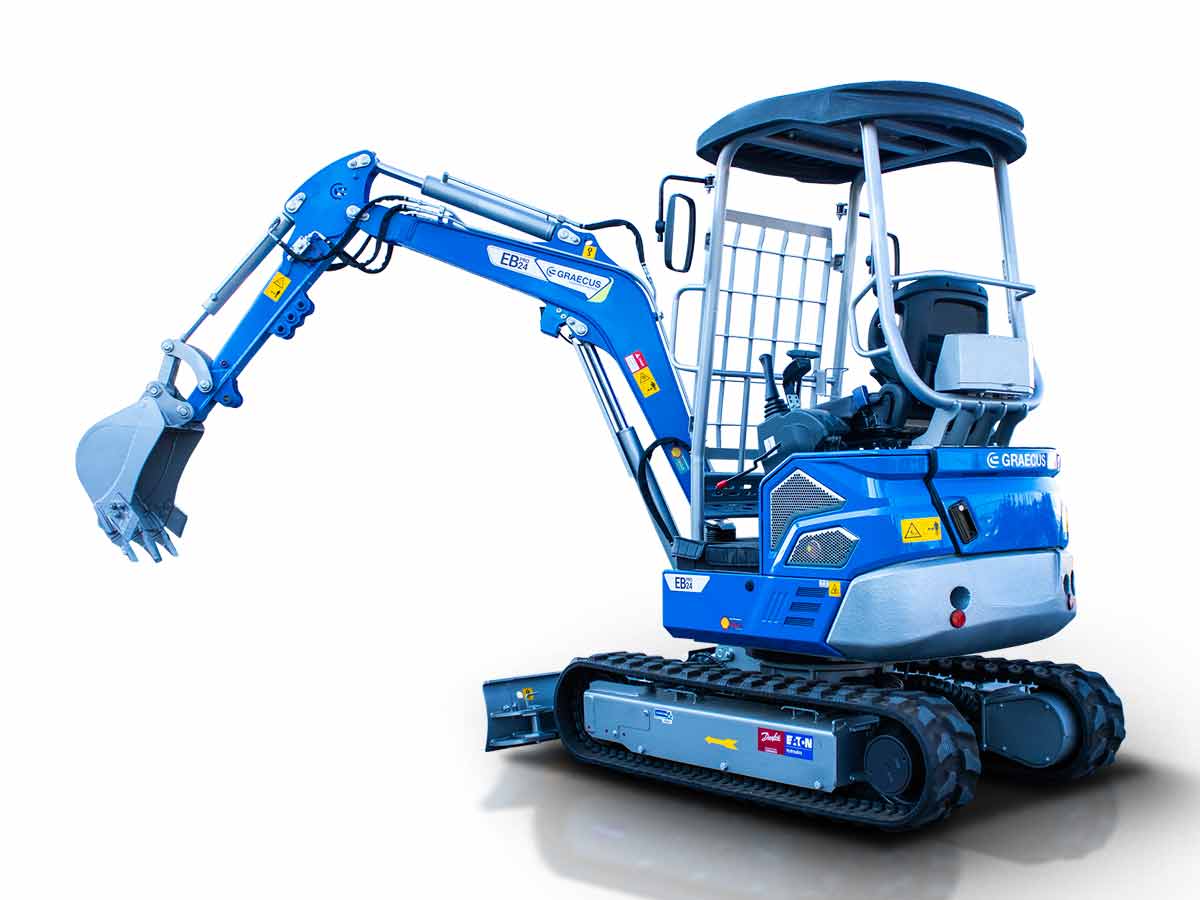 EB24-PRO | Graecus | Μίνι τσαπάκι 2.4T, Kubota Diesel, με περιστροφή στην μπούμα, πτυσσόμενες ερπύστριες, πλαϊνούς μοχλούς χειρισμού και γραμμή σφύρας