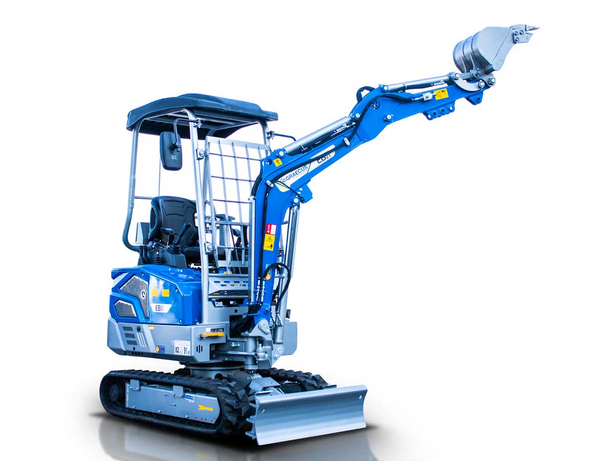 EB21-PRO | Graecus | Μίνι τσαπάκι 2.1T, Kubota Diesel, με περιστροφή στην μπούμα, πτυσσόμενες ερπύστριες, πλαϊνούς μοχλούς χειρισμού και γραμμή σφύρας 