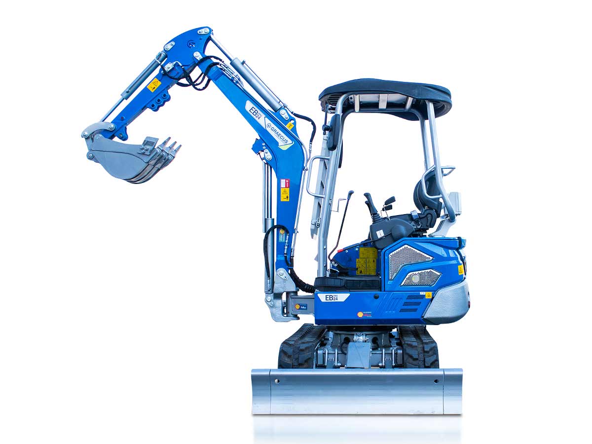 EB24-PRO | Graecus | Μίνι τσαπάκι 2.4T, Kubota Diesel, με περιστροφή στην μπούμα, πτυσσόμενες ερπύστριες, πλαϊνούς μοχλούς χειρισμού και γραμμή σφύρας