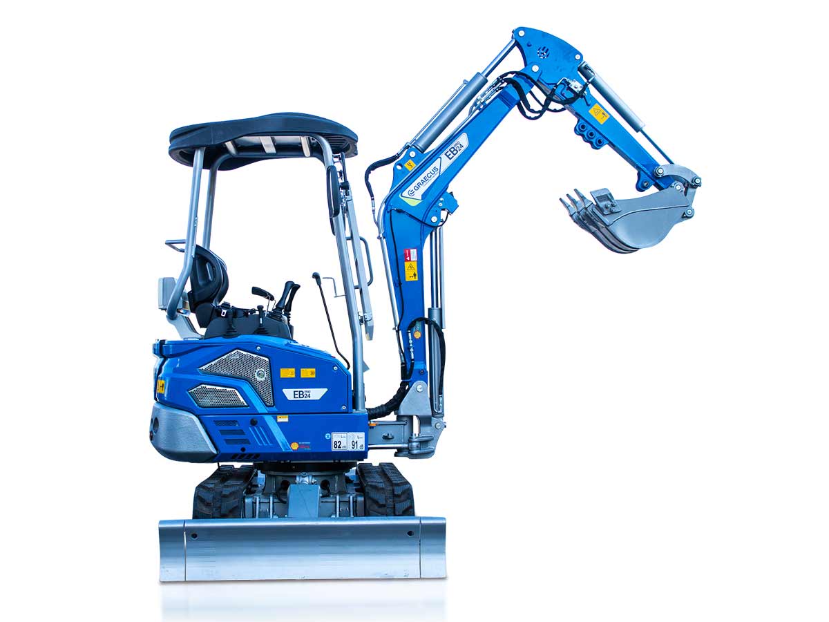 EB24-PRO | Graecus | Μίνι τσαπάκι 2.4T, Kubota Diesel, με περιστροφή στην μπούμα, πτυσσόμενες ερπύστριες, πλαϊνούς μοχλούς χειρισμού και γραμμή σφύρας