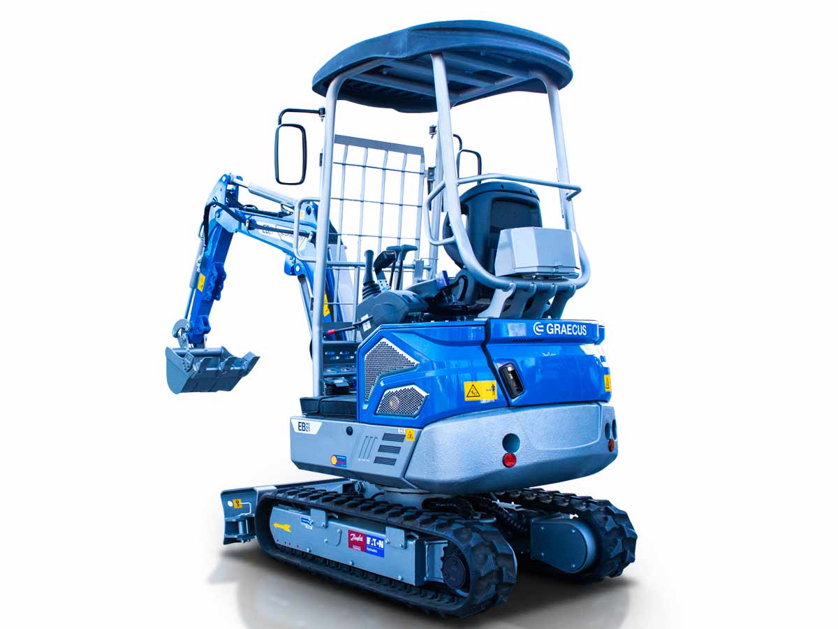 EB21-PRO | Graecus | Μίνι τσαπάκι 2.1T, Kubota Diesel, με περιστροφή στην μπούμα, πτυσσόμενες ερπύστριες, πλαϊνούς μοχλούς χειρισμού και γραμμή σφύρας 