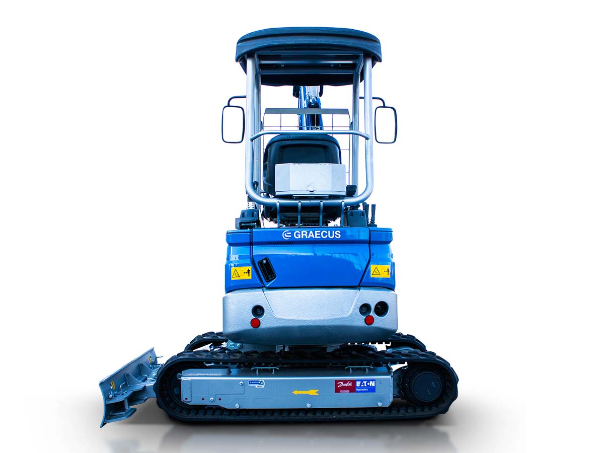 EB24-PRO | Graecus | Μίνι τσαπάκι 2.4T, Kubota Diesel, με περιστροφή στην μπούμα, πτυσσόμενες ερπύστριες, πλαϊνούς μοχλούς χειρισμού και γραμμή σφύρας