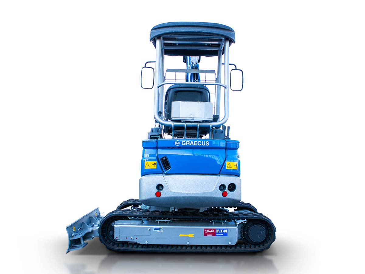 EB24-PRO | Graecus | Μίνι τσαπάκι 2.4T, Kubota Diesel, με περιστροφή στην μπούμα, πτυσσόμενες ερπύστριες, πλαϊνούς μοχλούς χειρισμού και γραμμή σφύρας