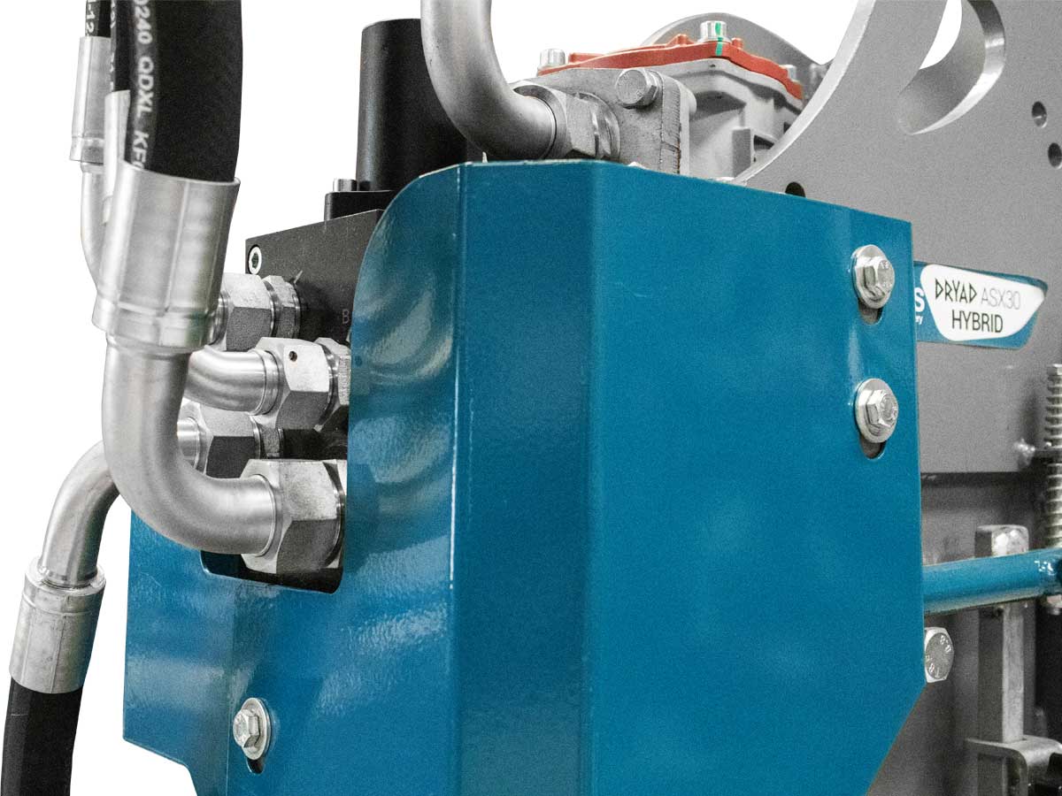 DRYAD ASX30 HYBRID | Graecus | Σχιστικό κορμών υπερβαρέως τύπου 30Τ για τρακτέρ με υβριδική τροφοδοσία από PTO ή τριφασικό ρεύμα 