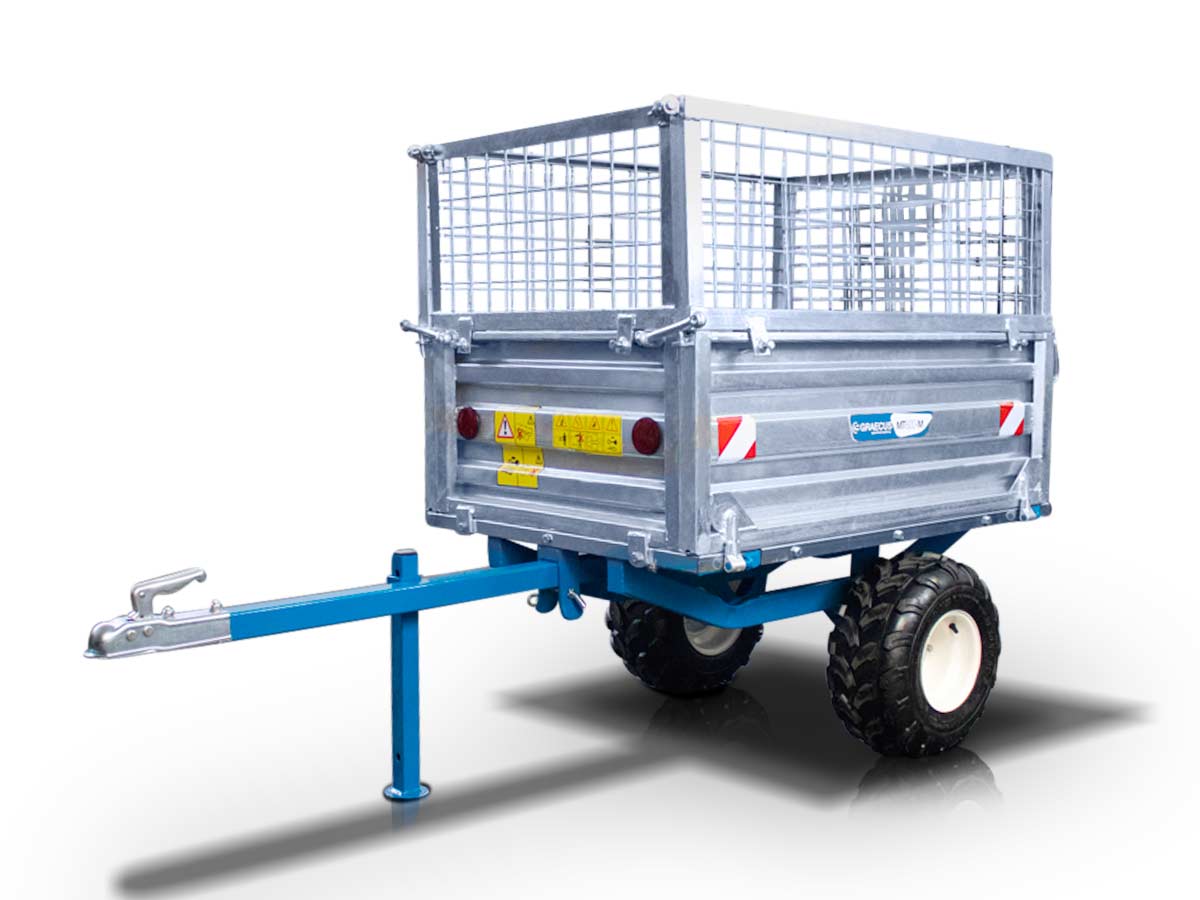 MT600-M | Graecus | Τρέιλερ για τρακτέρ με μηχανική ανατροπή 600kg και γαλβανιζέ παραπέτα 