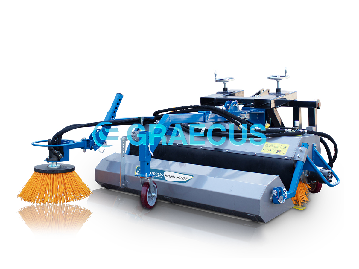 HYGIEIA H150-P | Graecus | Υδραυλική σκούπα καθαρισμού διπλής ζεύξης με επιπλέον πλάγια βούρτσα επαναφοράς και κάδο 