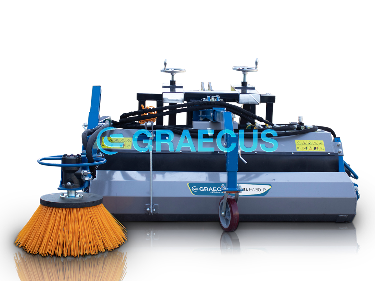 HYGIEIA H150-P | Graecus | Υδραυλική σκούπα καθαρισμού διπλής ζεύξης με επιπλέον πλάγια βούρτσα επαναφοράς και κάδο 